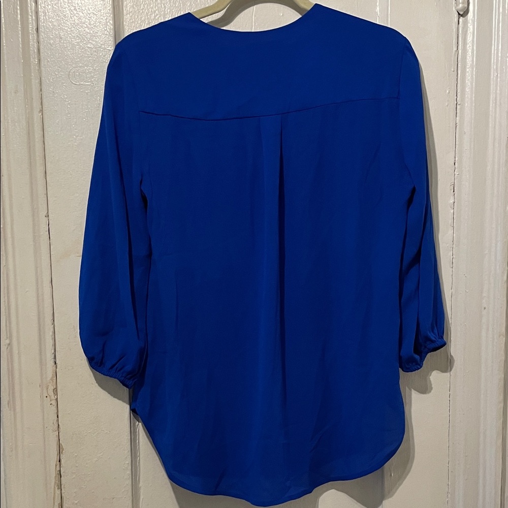Pleione Cobalt Blue V-Neck Pleated Blouse - Picture 2 of 3